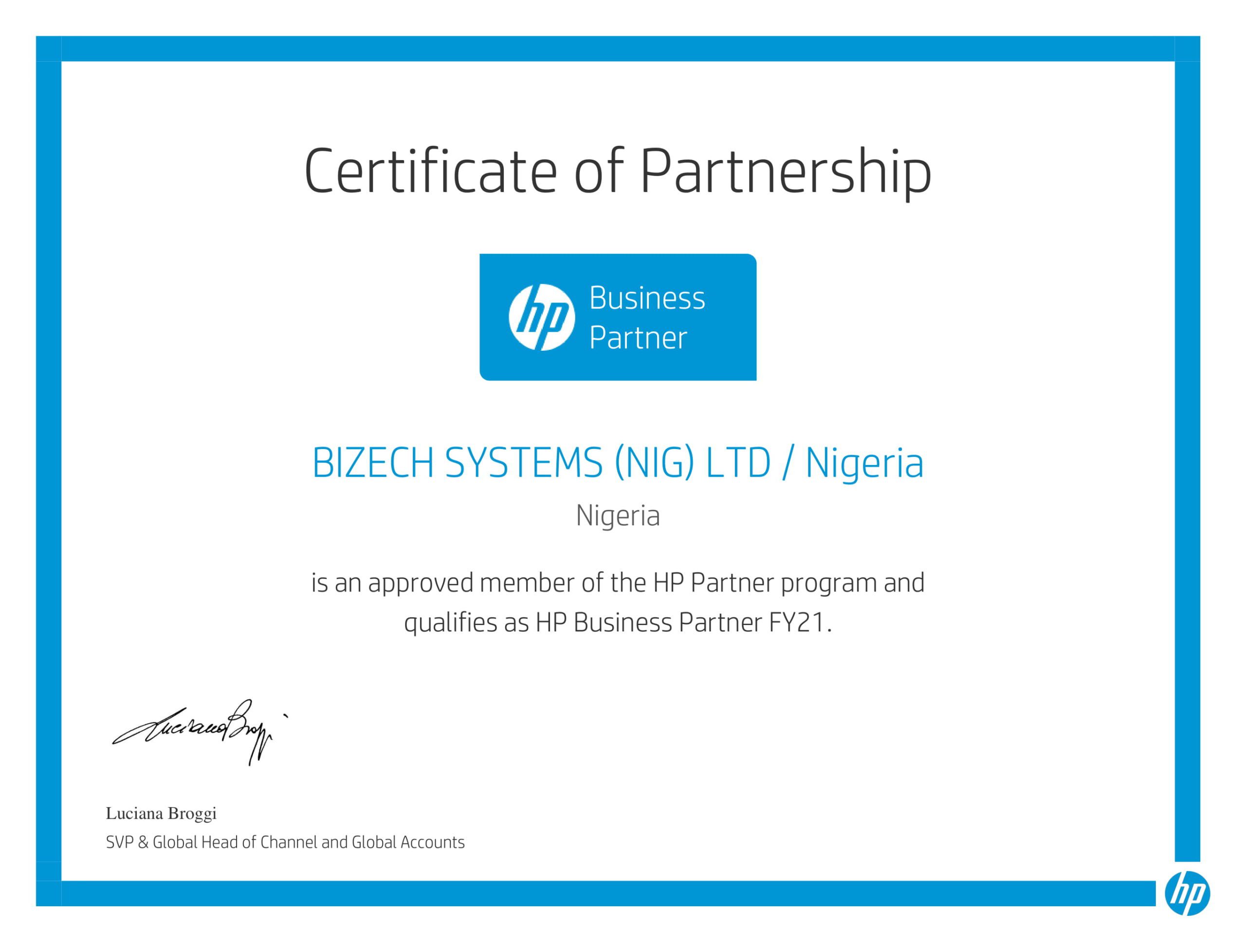 Certificate of Business Partnership